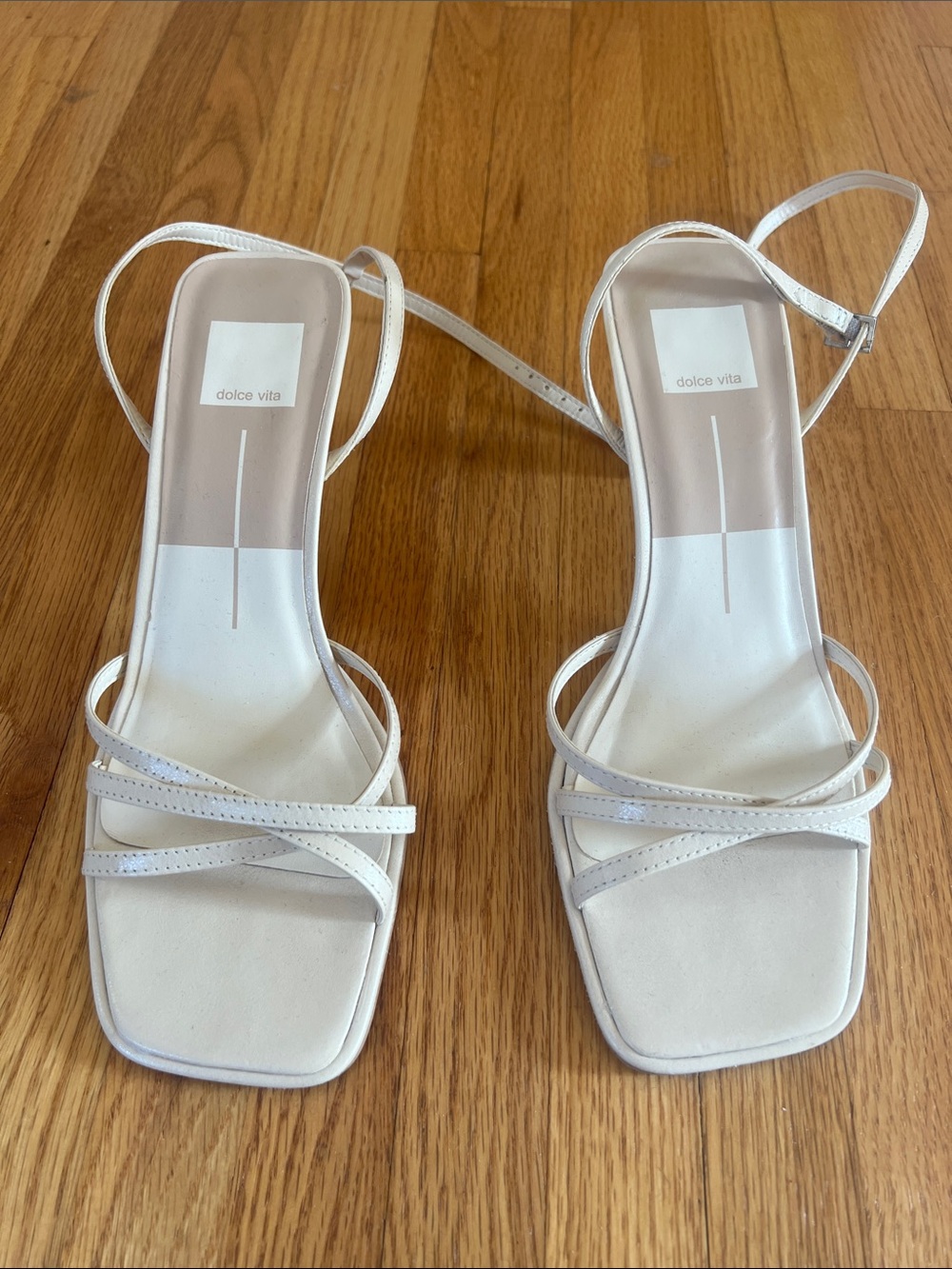 Dolce Vita Manji Cream Strappy Heels with Kitten Heel